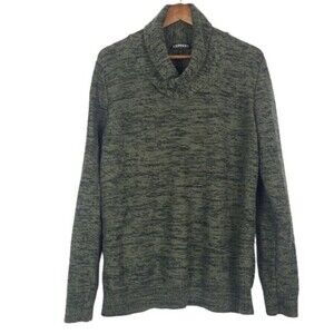 EXPRESS Womens Olive Green Black Soft Cotton Long Sleeve Pullover Sweater Size L